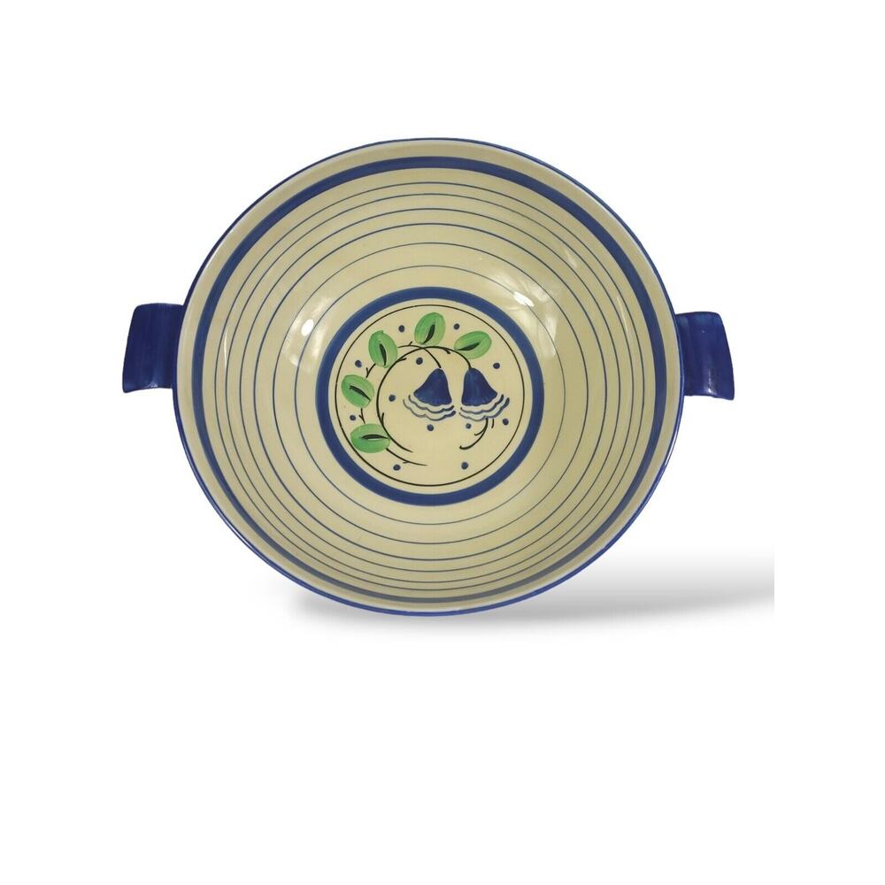 Myott Son & Co England Vegetable Serving Dish VTG 10" Blue Flower Stripes Rare